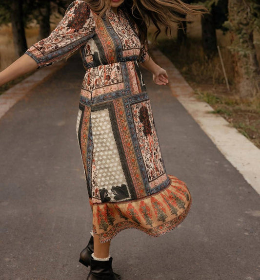 Polagram - Patchwork Long Sleeve Maxi Dress - Plus