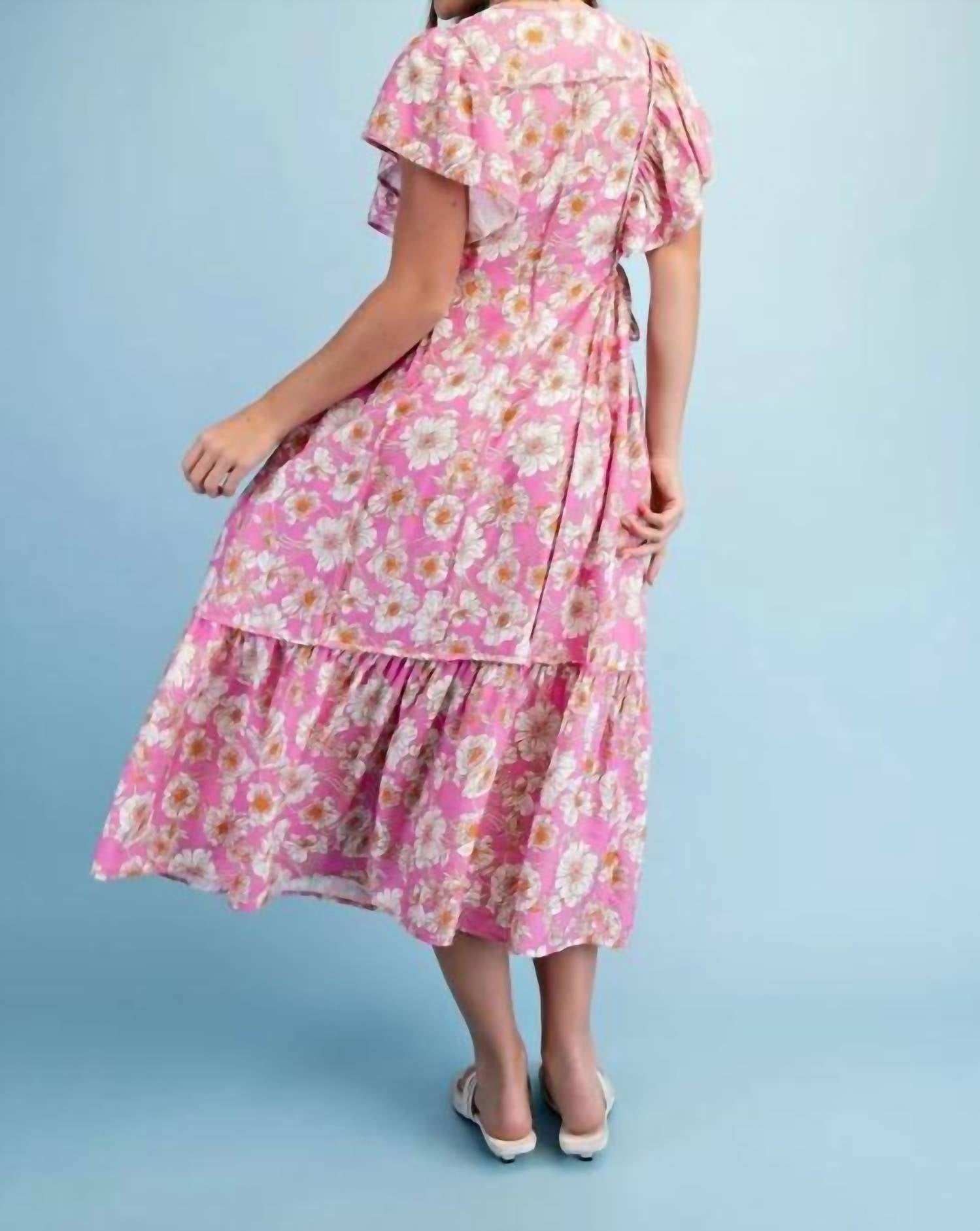 Gigio - Vibrant Floral Print V-neck Midi Dress