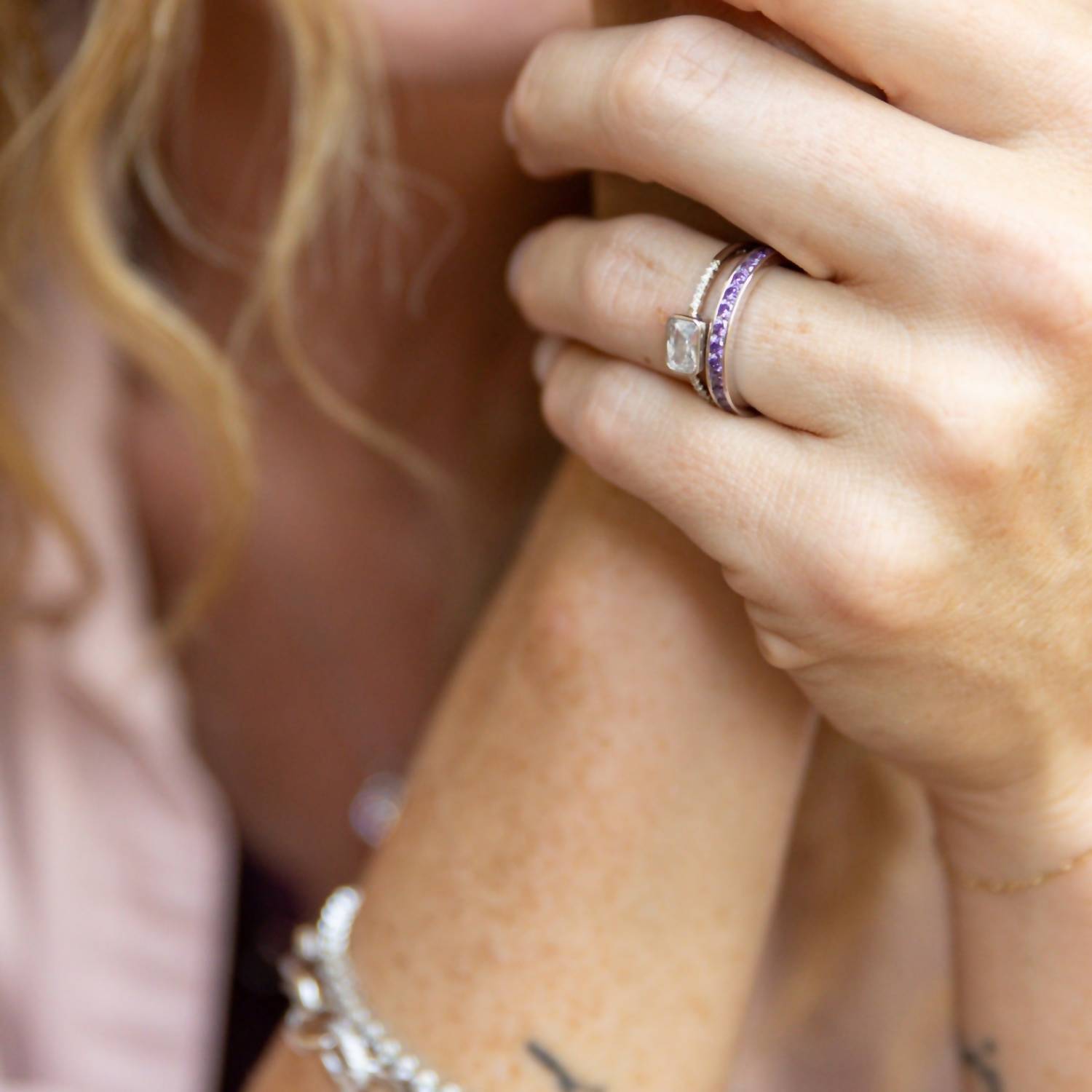 Starlette Women's Amethyst Eternity Band in purple - women's jewelry - detail view