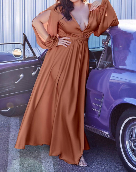 Cinderella Divine - Long Sleeve Wrap Satin Gown