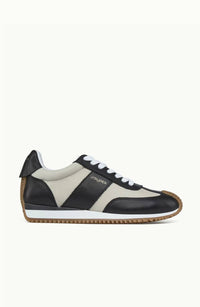 J/SLIDES Women's Leather Stripe Sneaker in black white - women's sneaker - detail view