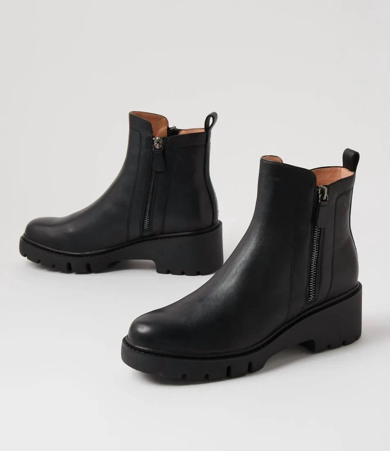Django & Juliette Women's Umee Leather Ankle Boots in black crazy horse leather - women's shoe - alternate view
