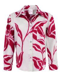 Finley Crop Andie Batik Print Shirt in white red - women's shirt - detail view