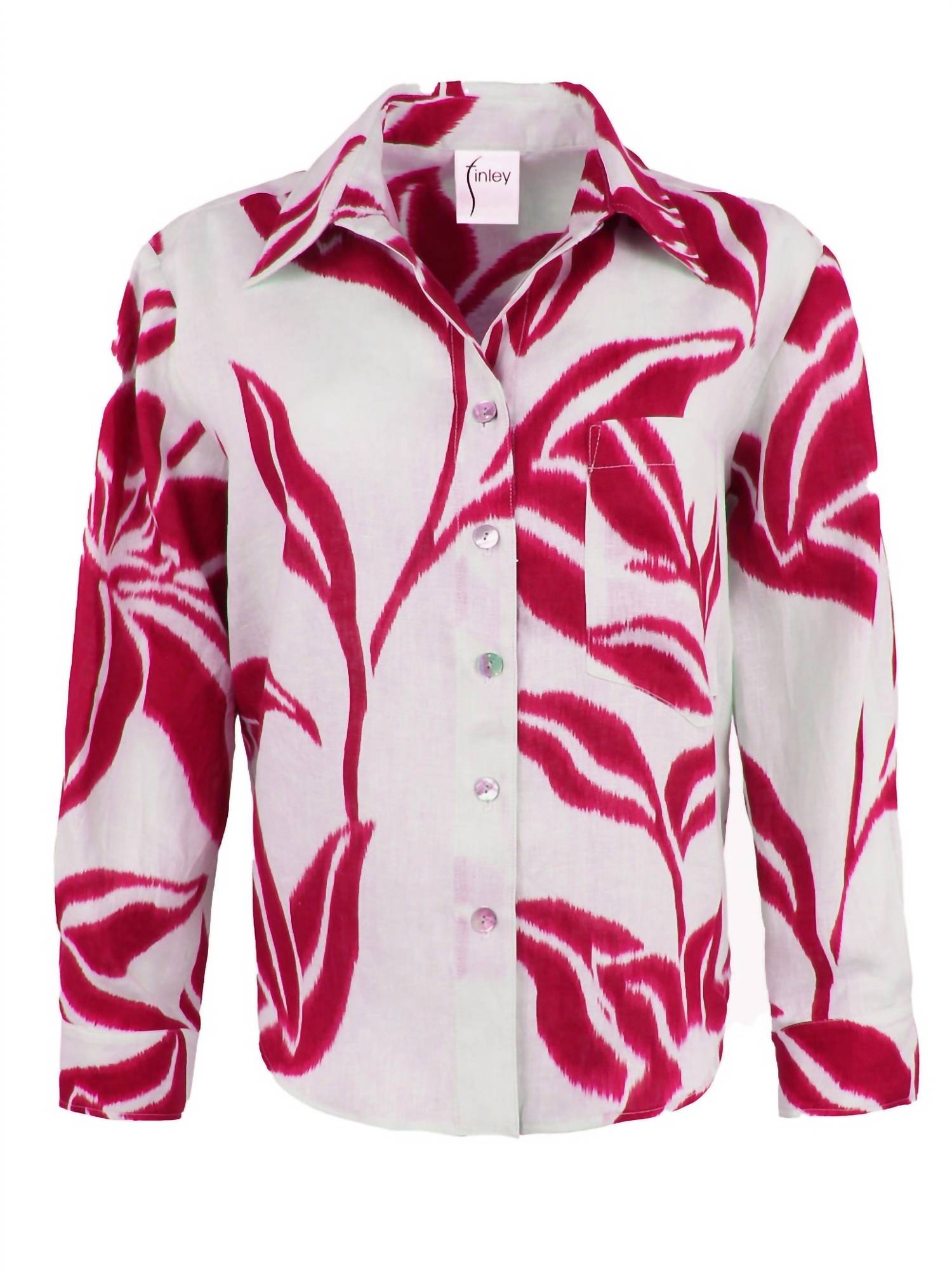 Finley Crop Andie Batik Print Shirt in white red - women's shirt - detail view