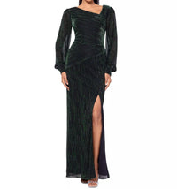 Betsy & Adam Women's Metallic Crinkled Gown in green - women's dress