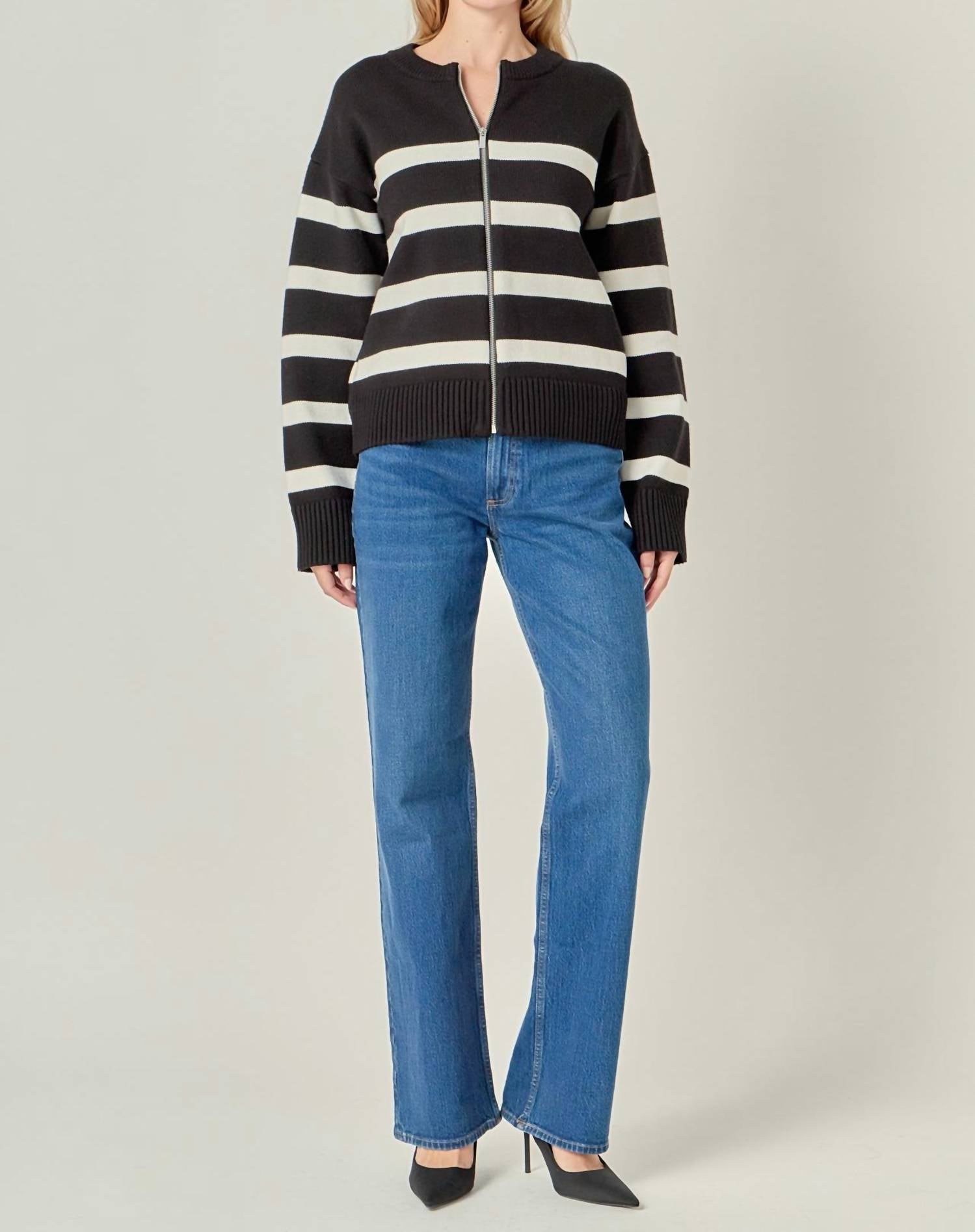 English Factory - Zip Up Striped Sweater