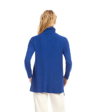 Karen Kane Long Sleeve Ribbed Drape Front Cardigan in indigo - women's cardigan - alternate view