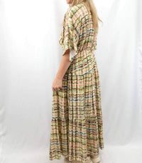 entro Plaid V-neck Maxi Dress in multi color - women's dress - detail view