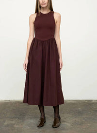 Moon River - Mixed Media Midi Oxblood Dress