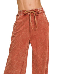 Zenana - Acid Wash Fleece Palazzo Sweatpants