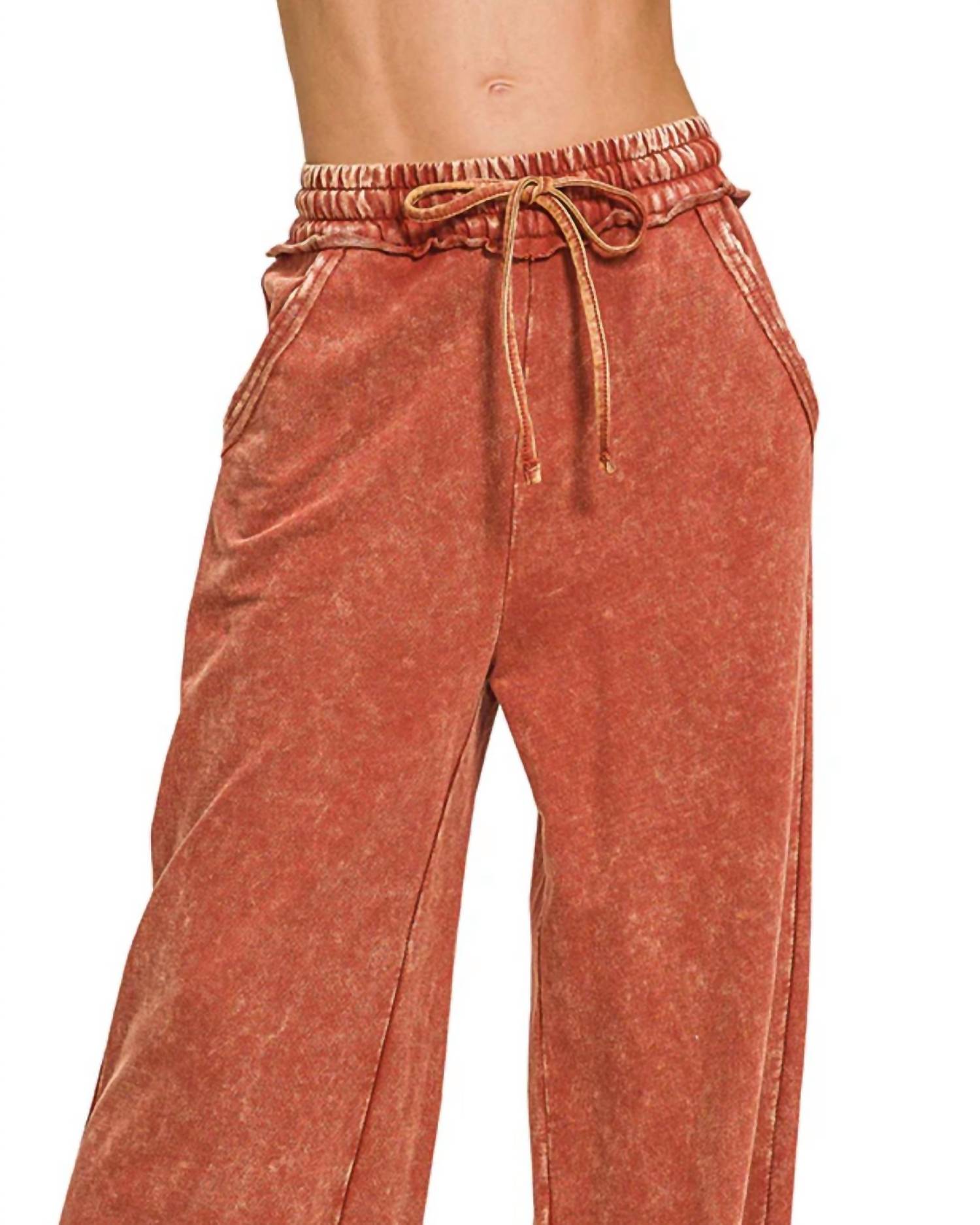 Zenana - Acid Wash Fleece Palazzo Sweatpants