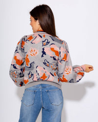THML Abstract Floral Knit Sweater in grey - women's sweater - detail view