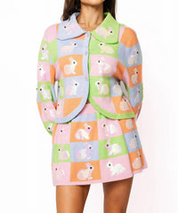 Queen Of Sparkles - Pastel Colorblock Easter Bunny Button Up Collar Cardigan