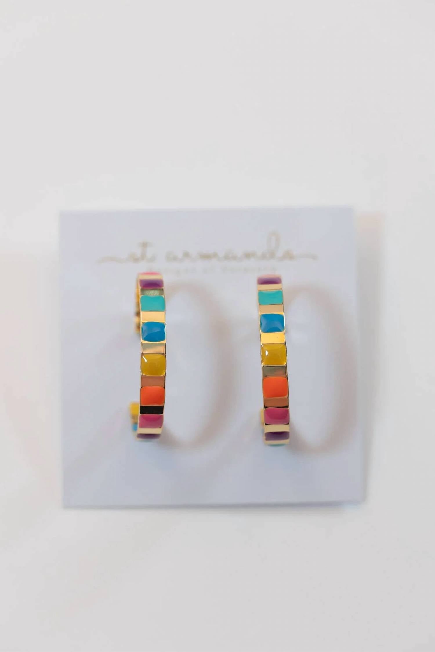 St. Armands Designs Of Sarasota - Women's Enamel Striped Hoop Statement Earrings