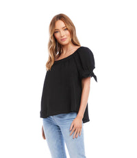 Karen Kane Bree Square Neck With Sleeve Ties Top in black - women's blouse - alternate view