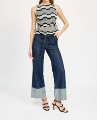 En Saison - Genesis Stripe Open Stitch Sleeveless Peplum Tank Top