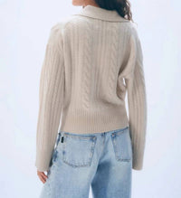 White + Warren - Cashmere Cable Long Sleeve Polo Top