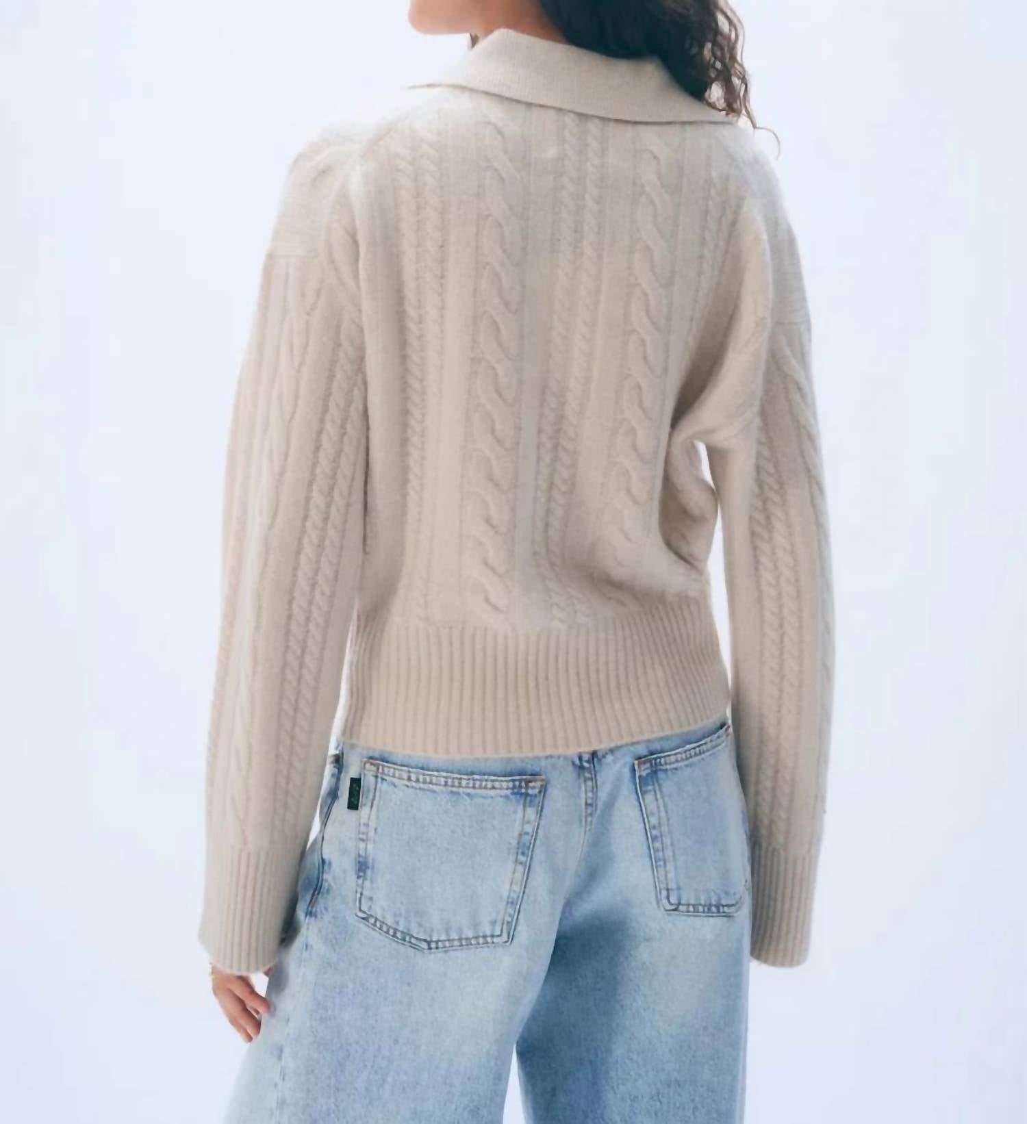 White + Warren - Cashmere Cable Long Sleeve Polo Top