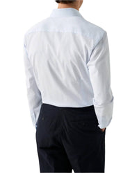 Eton Elevated Pique Shirt in light blue check on white - men's shirt - detail view