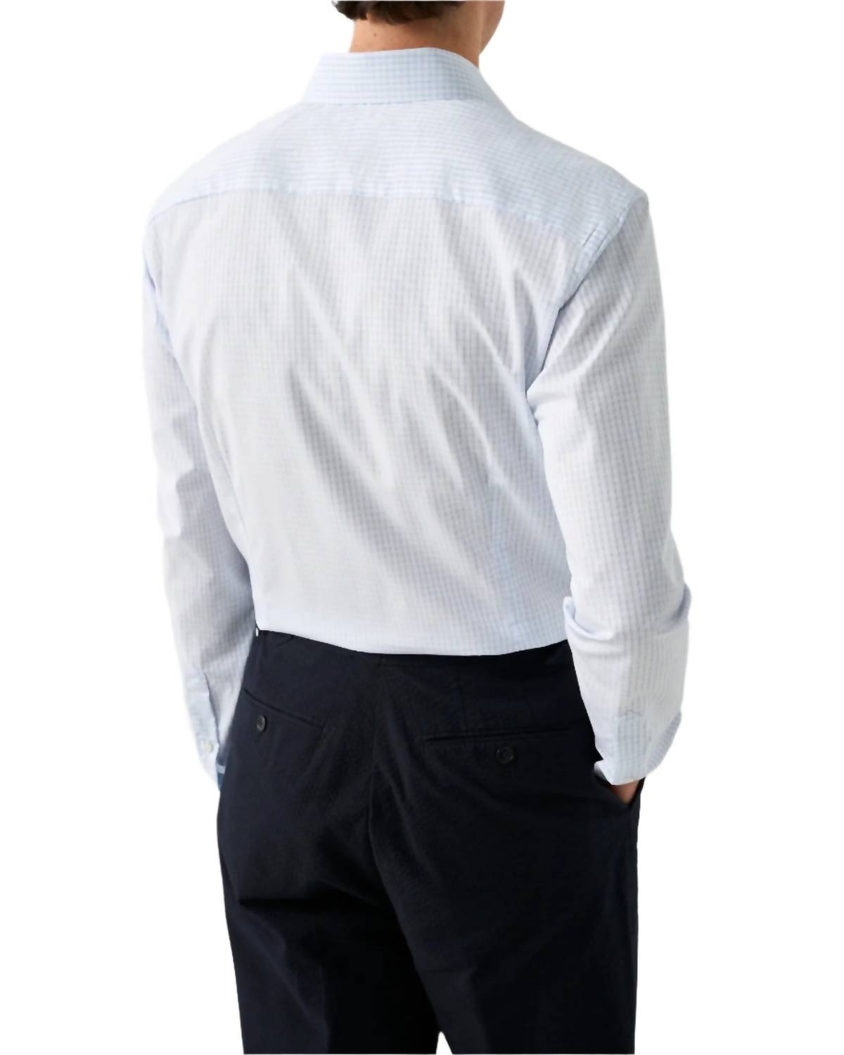 Eton Elevated Pique Shirt in light blue check on white - men's shirt - detail view