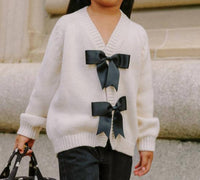 Rylee + Cru Bow Cardigan in natural - kids' sweater