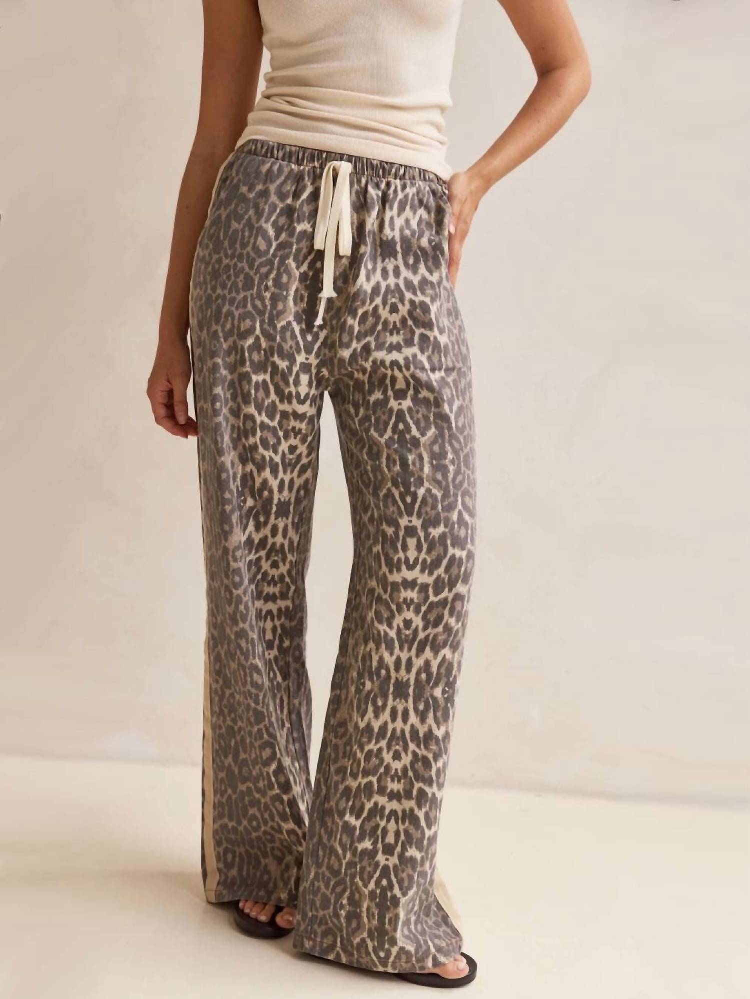 Rosa Clothing Effortless And Chic Stripe Bar Long Pants in leopard - women's pants