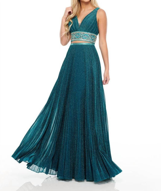 Rachel Allan - Pleated Shimmer Woven Two-piece Prom Gown