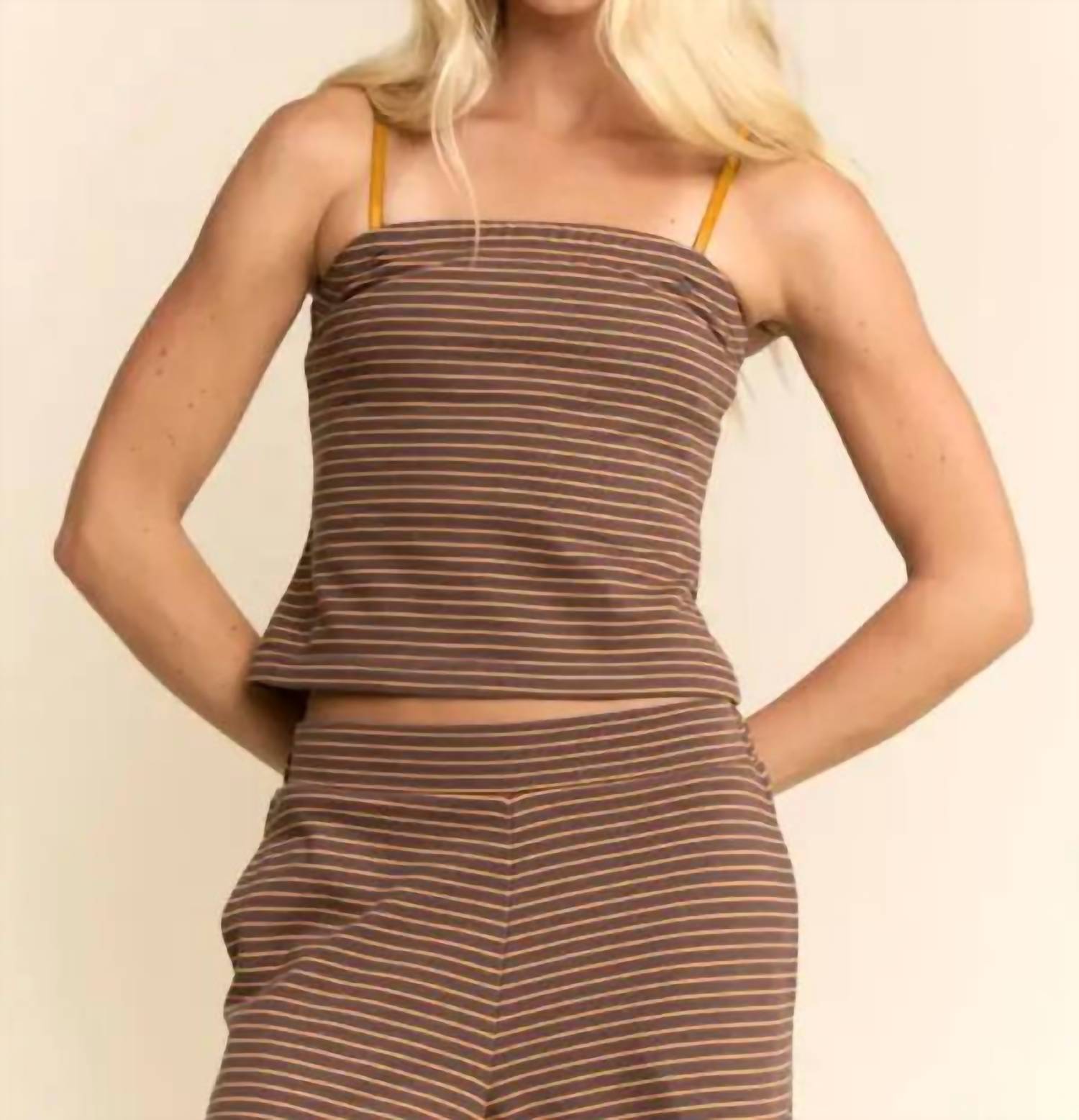 Davi & Dani - Striped Knit Cami & Wide-leg Pants Set