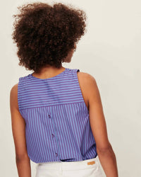 Sessun Atrani Top in blue purple stripe - women's t-shirt - detail view