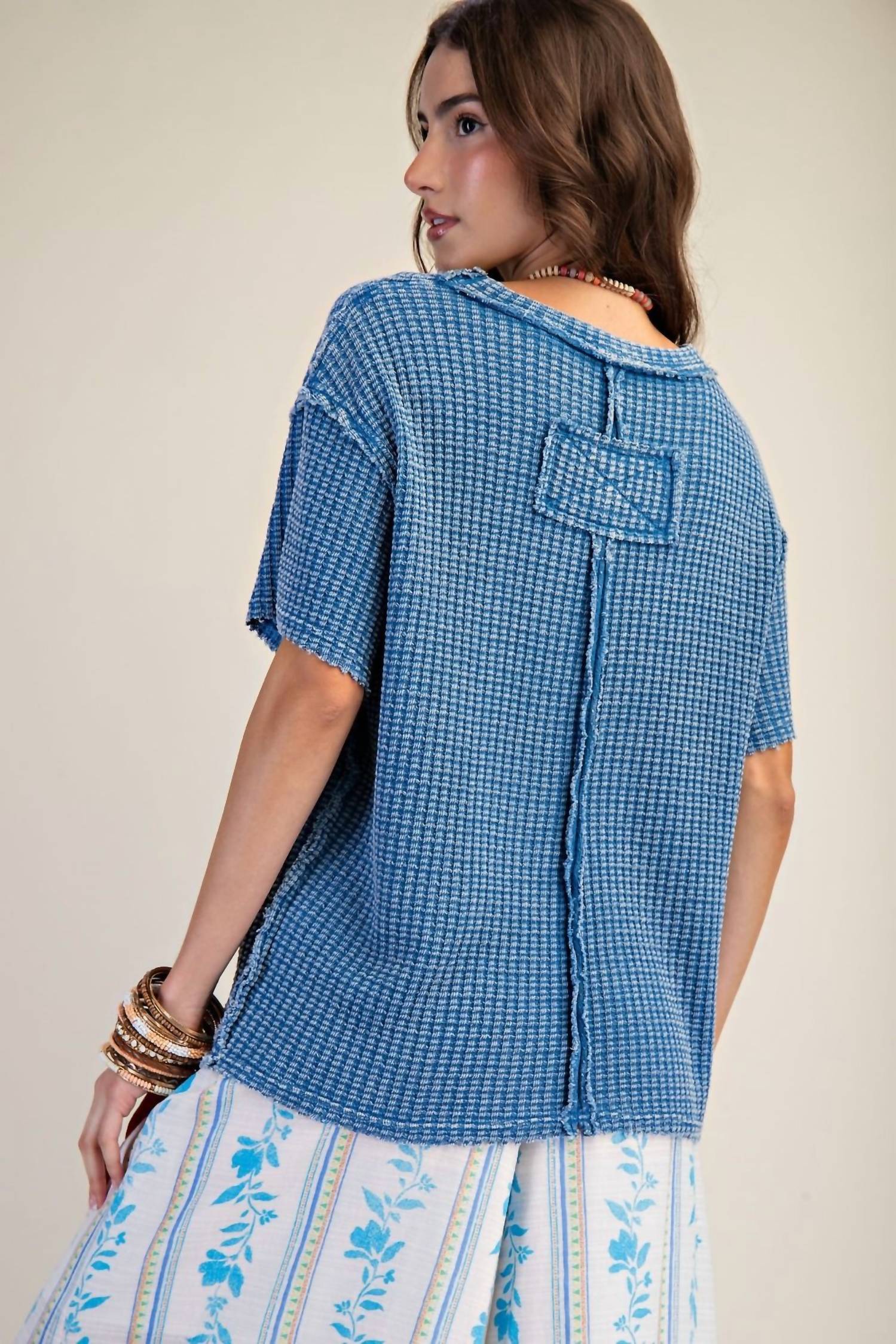 Easel - Short Sleeve Waffle Knit Top