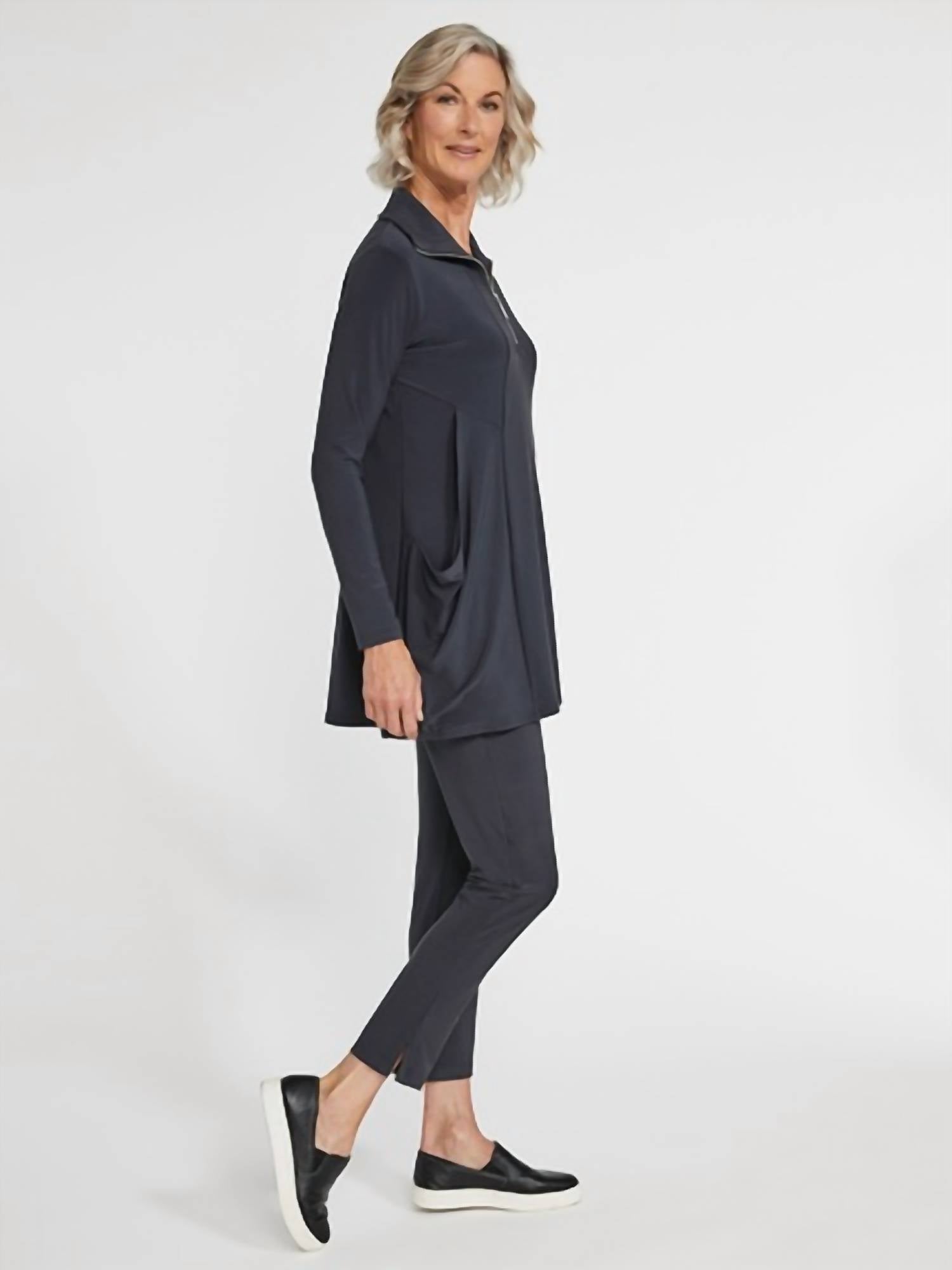 Sympli Women's Double Take Tunic Top in black - women's long sleeve top - alternate view