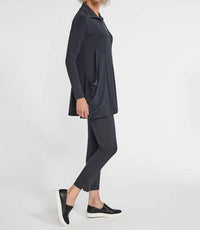 Sympli Women's Double Take Tunic Top in black - women's long sleeve top - detail view
