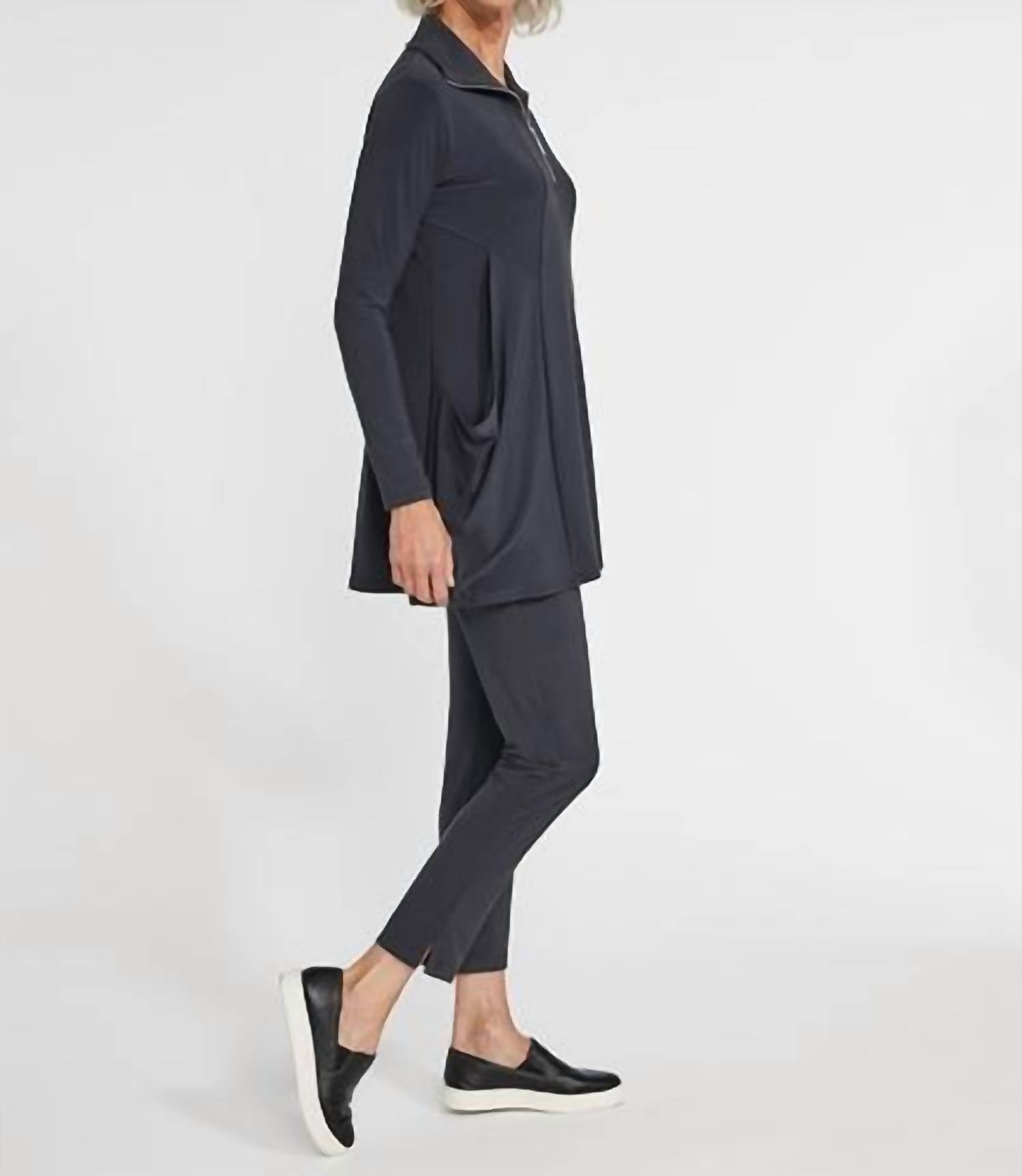 Sympli Women's Double Take Tunic Top in black - women's long sleeve top - detail view