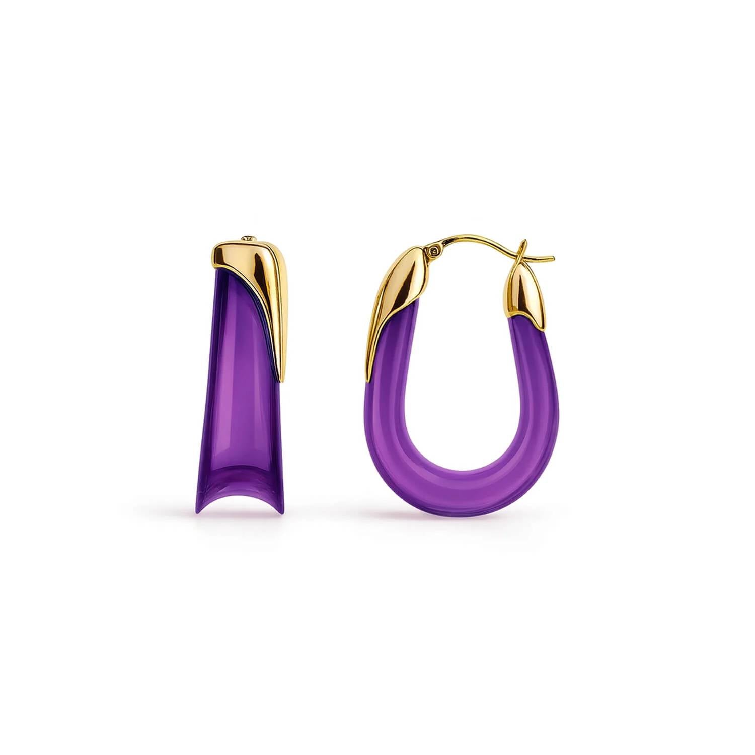 Gold & Honey - Women's Sculpted U Lucite Birthstone Hoop Earrings