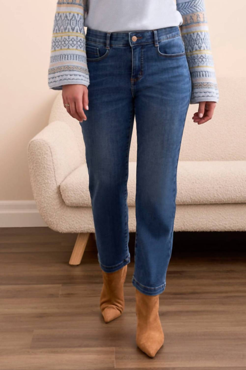 TRIBAL Audrey Hugging Straight Leg Crop Jeans in dark night - women's jeans - view 4
