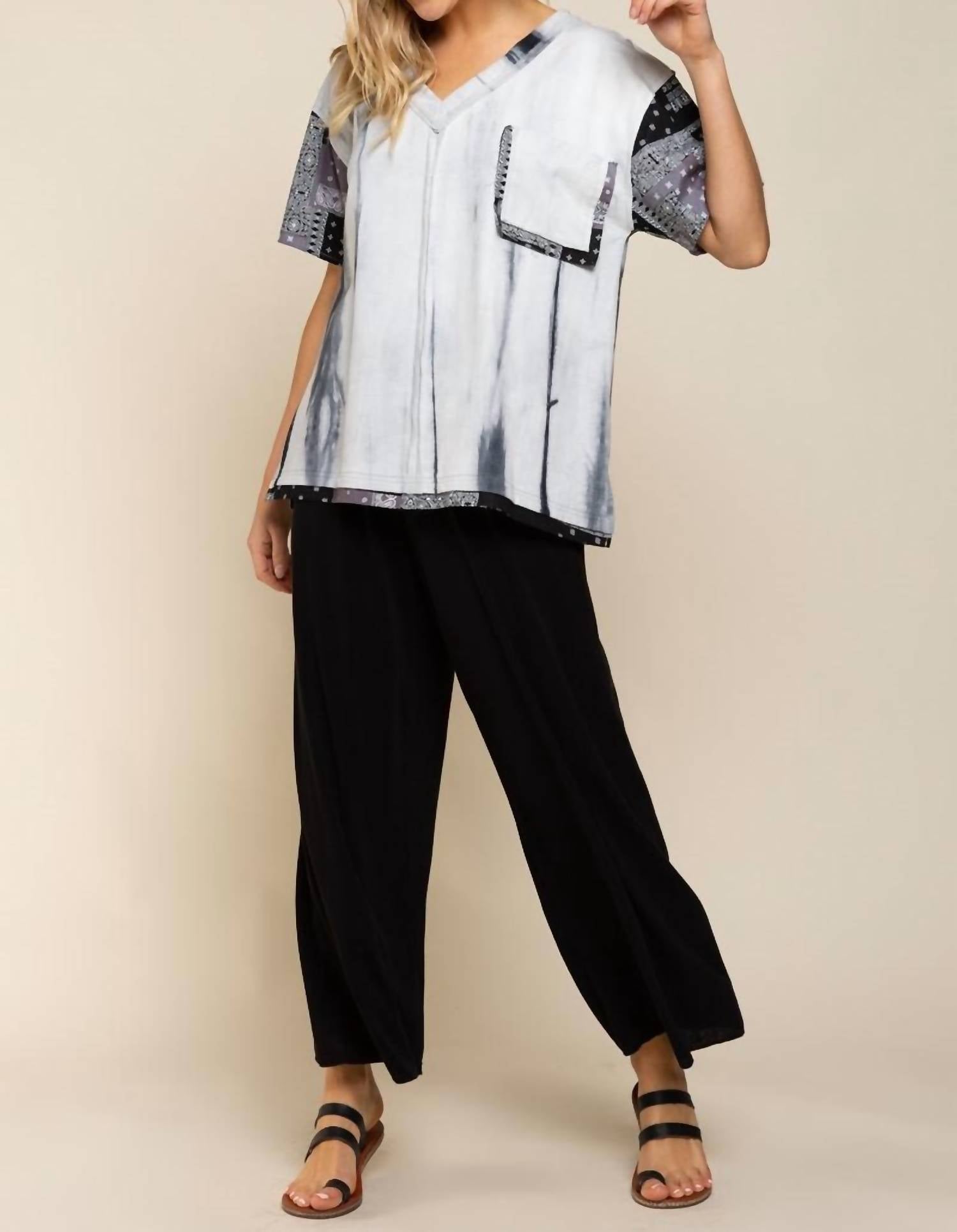 POL Paisley Pocket Top in black - women's shirt