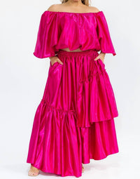 Karen T Design - Off Shoulders Crop Top And Asymmetric Ruffled Skirt Set