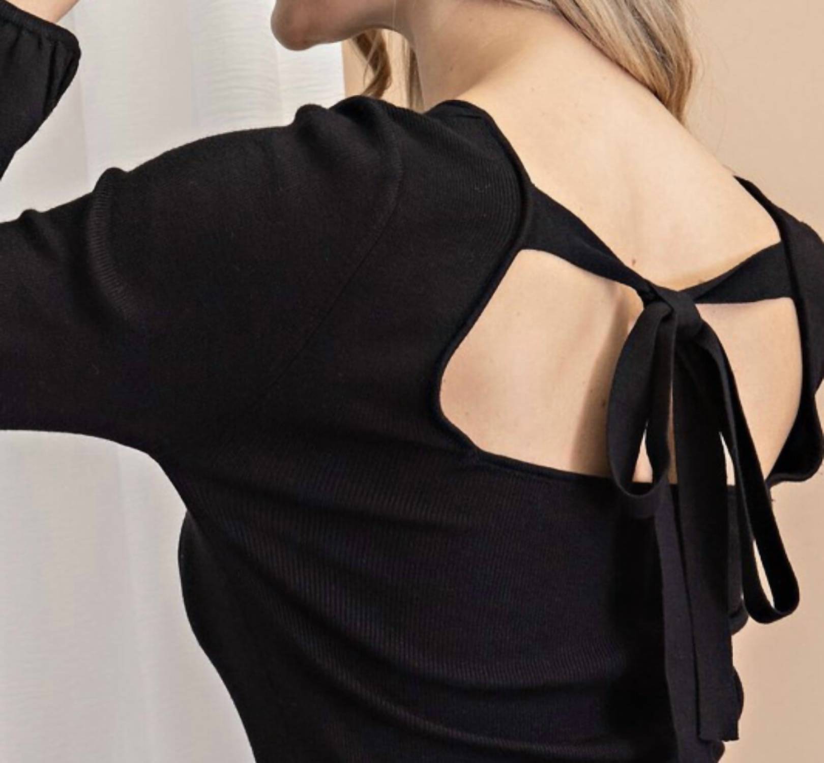 Ee:Some - Penny Puff Sleeve Back Tie Sweater Top