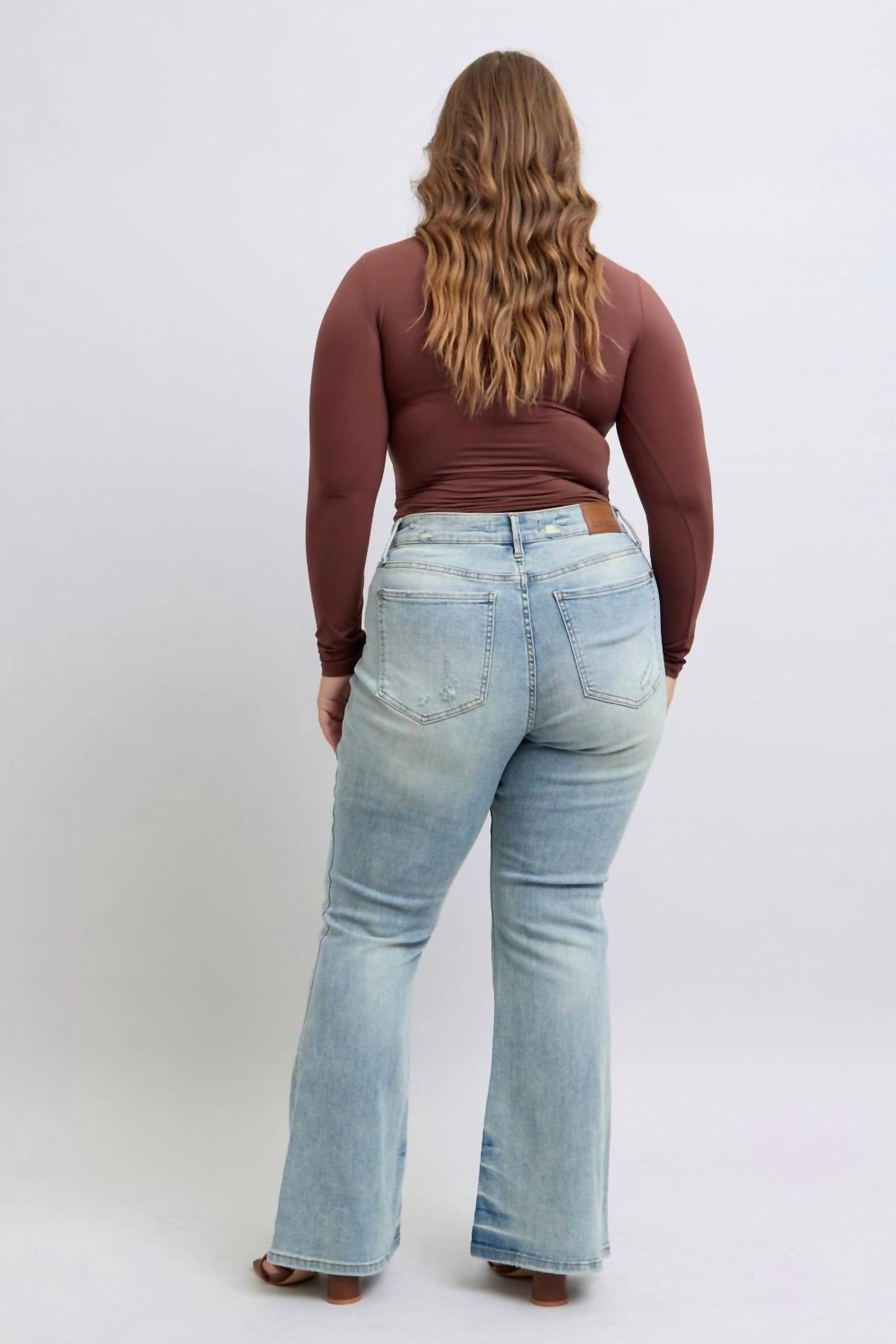Judy Blue - Mid Rise Tinted Pin Tack Detail Flare Jeans