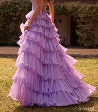 Sherri Hill Tiered Skirt Strapless Dress in lilac - women's dress - alternate view