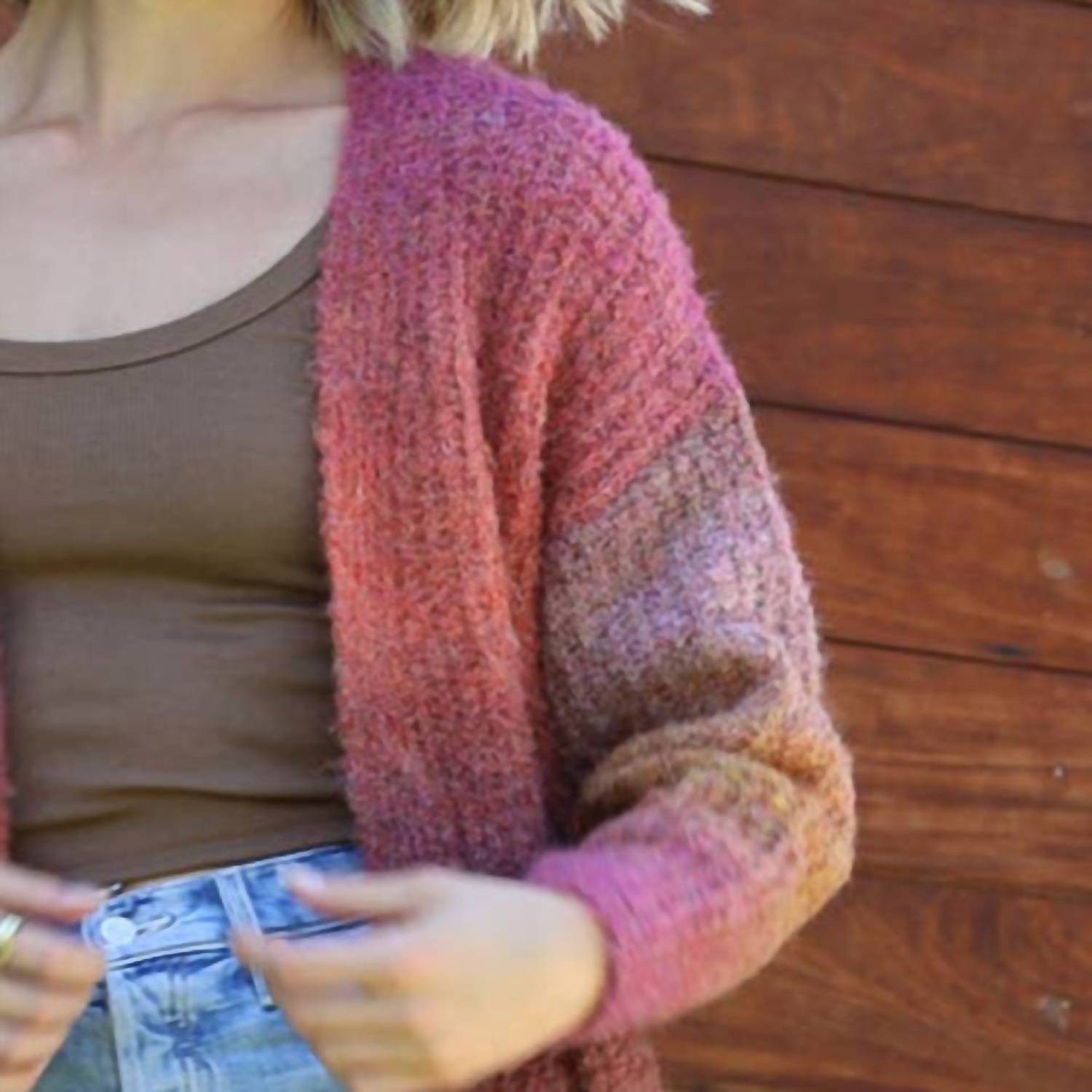 Angie - Marled Chunky Knit Cardigan With Pockets