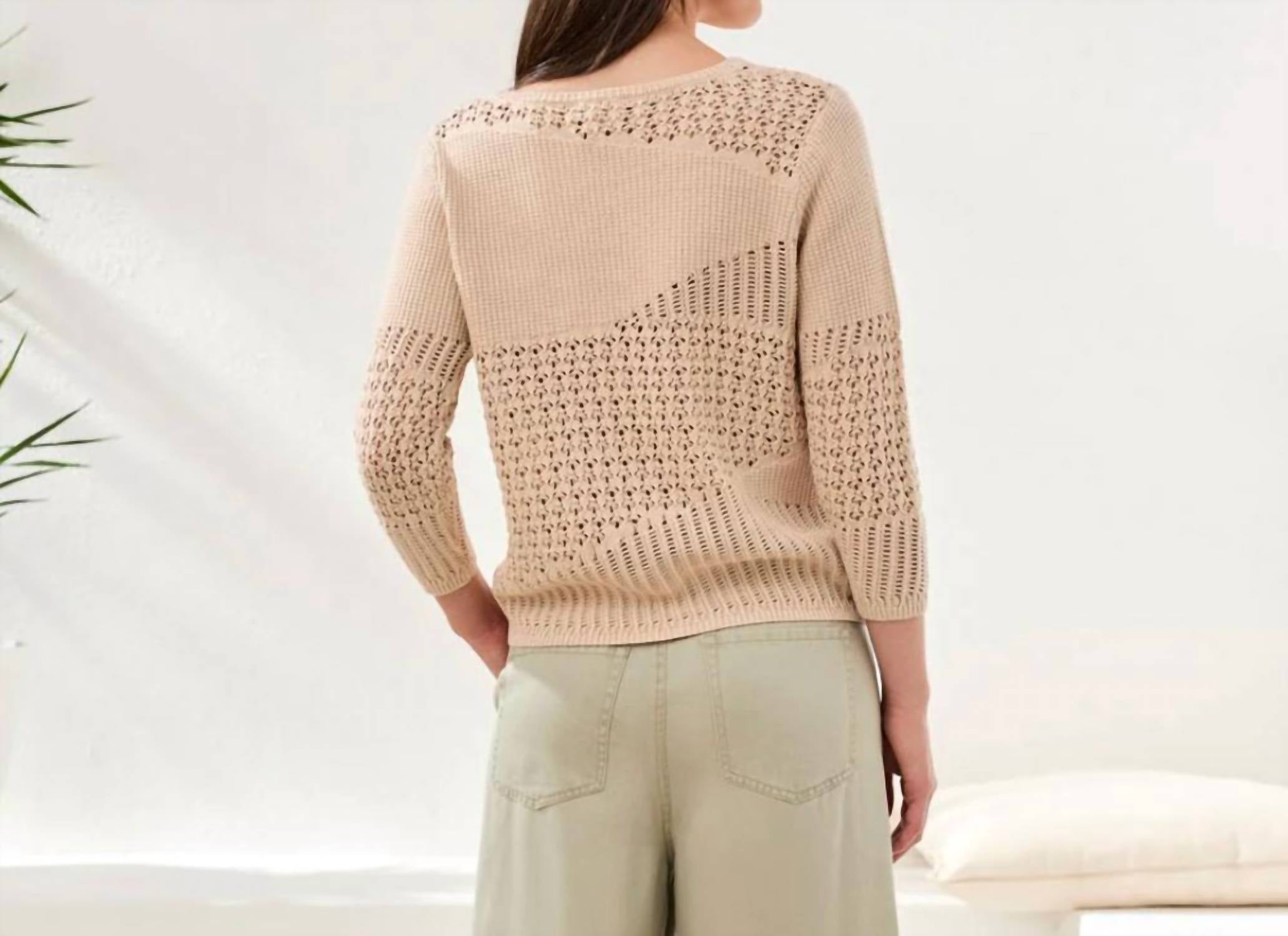Tribal - Crochet Knit Three Quarter Sleeve Sweater