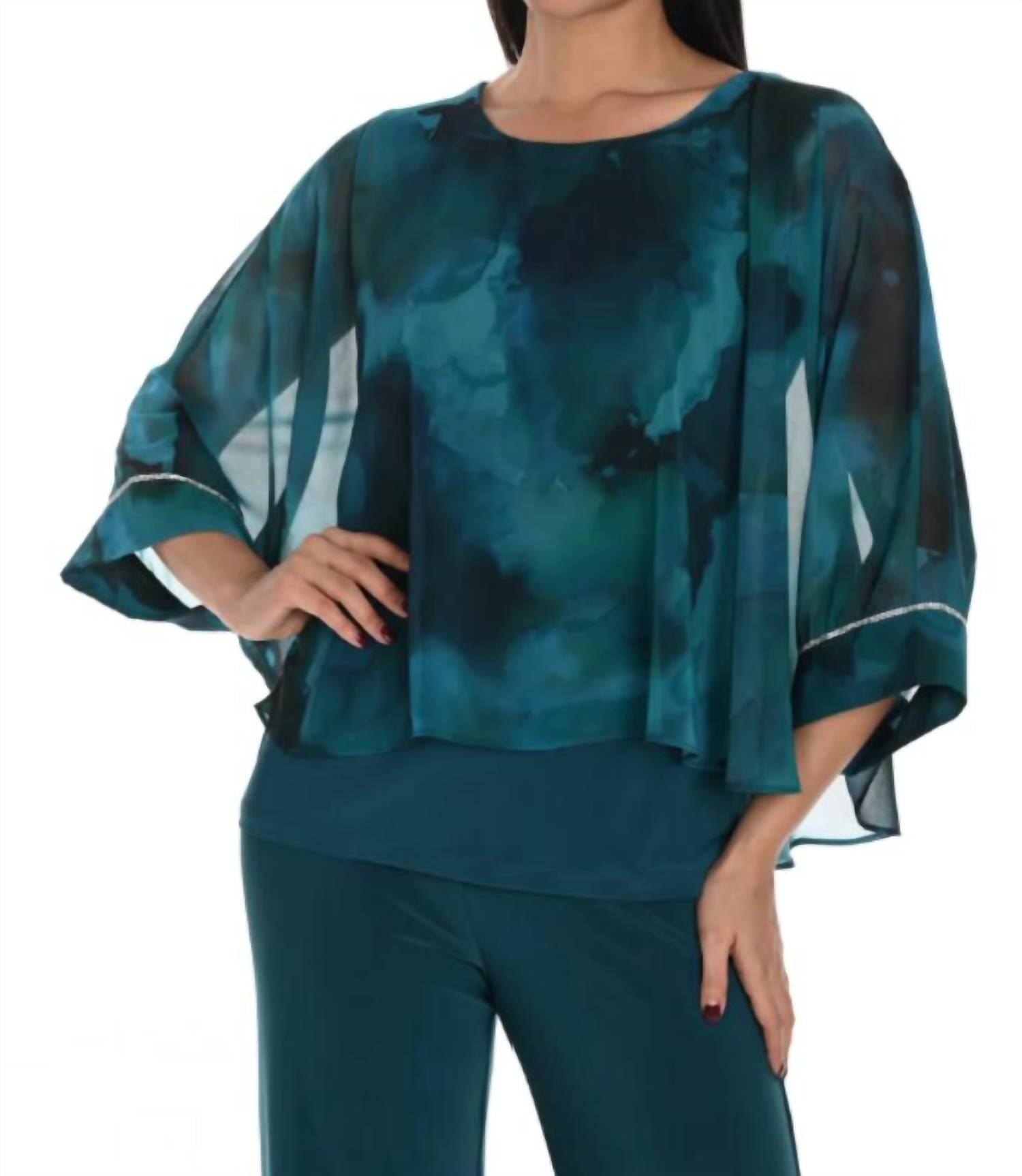 Frank Lyman - Watercolor Crystal Cuffed Blouse