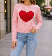 DESIGN HISTORY heart cable sweater in pink - women's sweater - detail view