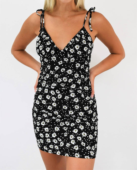 Skylar + Madison - Dark Field Of Daises Smocked Back Mini Dress