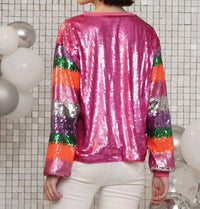 Why Dress - It's My Birthday Striped Long Sleeve Sequin Top