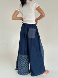 Mello Frayed Star Patch Wide Pants in denim - women's pants - detail view