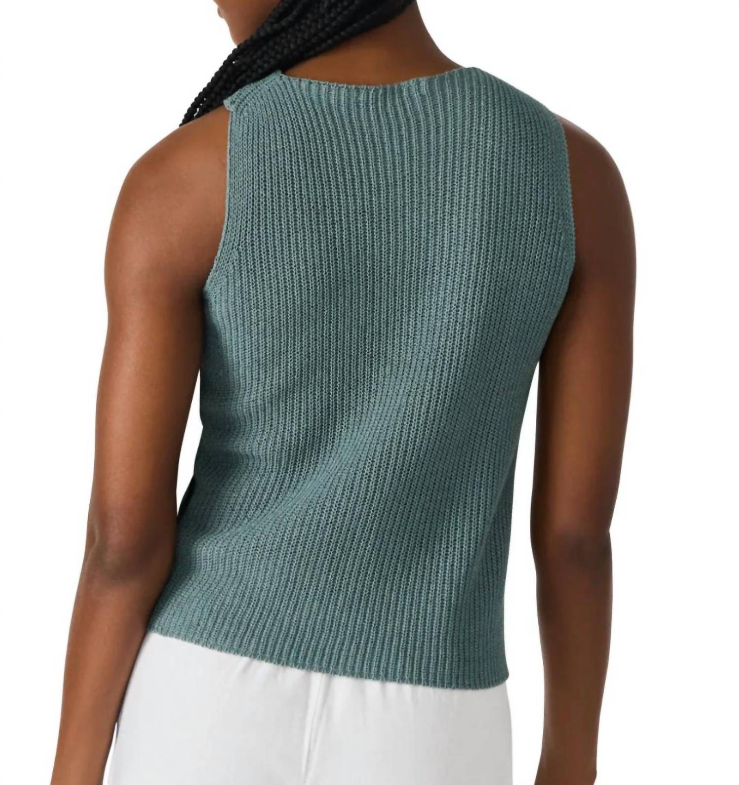 STEVE MADDEN Ellery Halter Neckline Sweater in dusty teal - women's cardigan - detail view