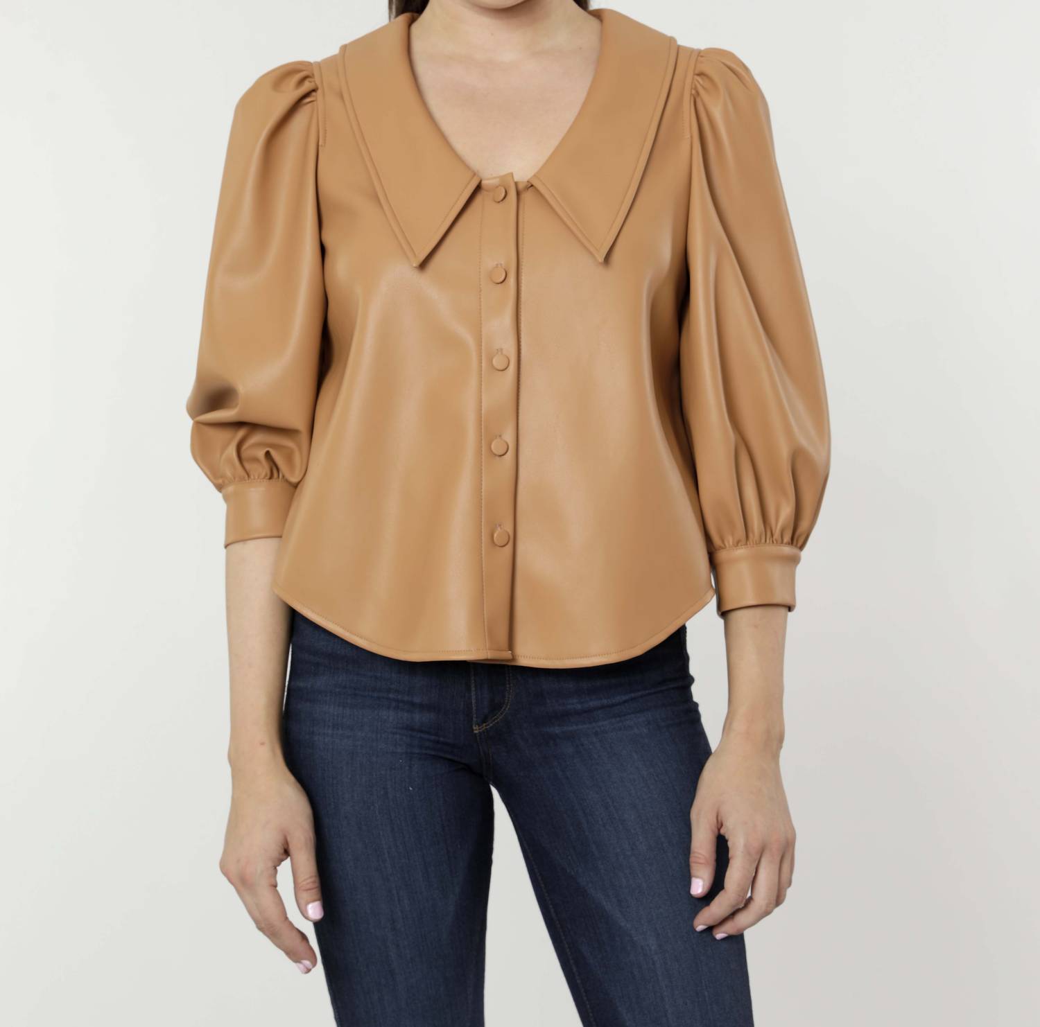 Dolce Cabo - Hollie Faux Leather Blouse with Puff Sleeves