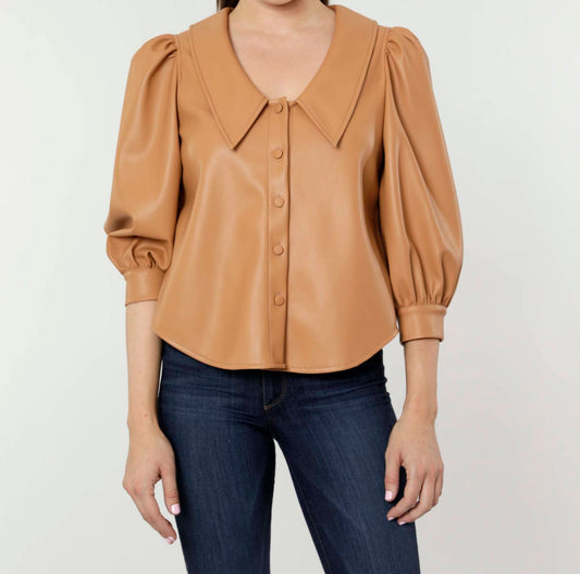 Dolce Cabo - Hollie Faux Leather Blouse with Puff Sleeves